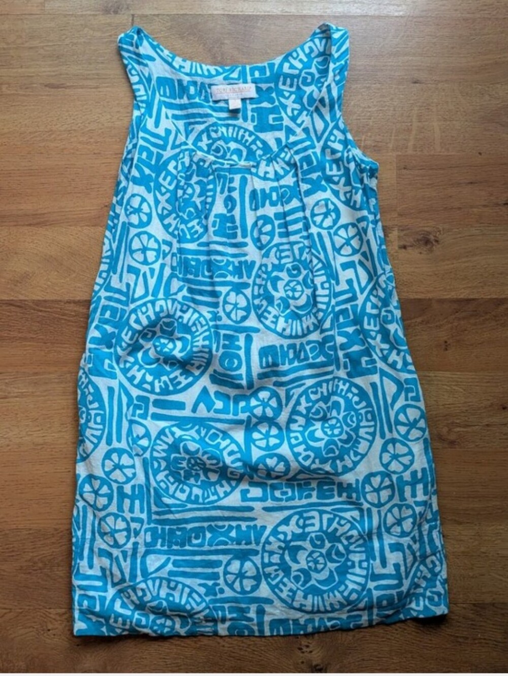 Tori Richard Aqua and White Printed Mini Dress